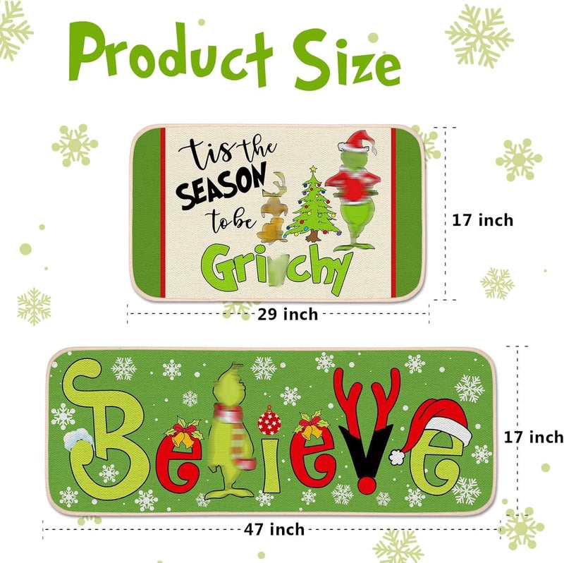 WDEHPBZ Christmas Kitchen Rugs Set 2-Piece, Kitchen Rugs Non Slip Washable Rugs with Holiday Designs for Kitchen Door and Sink Area, 17x47 & 17x29 Inch (Green) - Image 3